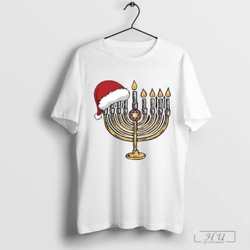 Happy Christmas Hanukkah Santa Hat Jewish Menorah Shirt