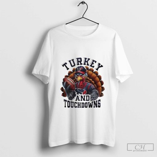 Houston Texans NFL Happy Thanksgiving Turkey And Touchdowns T-Shirt