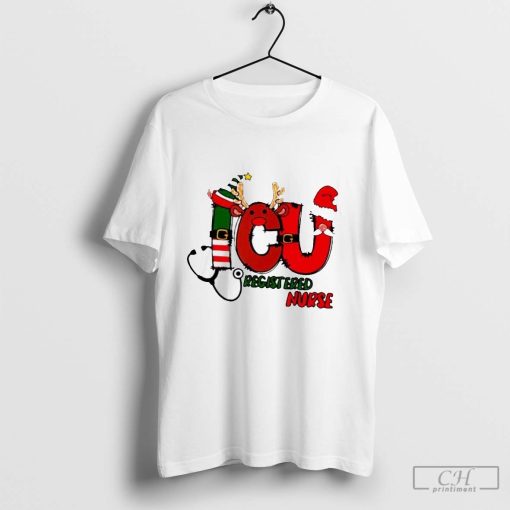 Icu Registered Nurse Christmas Elf Reindeer Santa Claus deer horn T Shirt