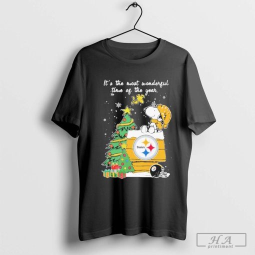 It’s The Most Wonderful Time Of The Years Peanuts Snoopy And Woodstock X Pittsburgh Steelers Merry Christmas Shirt