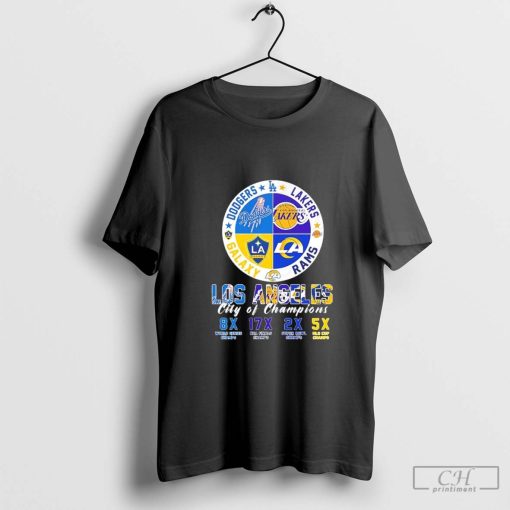 Los Angeles City of Champions LA Dodgers LA Lakers LA Rams LA Galaxy logo t-shirt