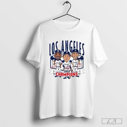 Los Angeles Dodgers Cartoon League Champions Caricatures Signature Mlb T- Shirt