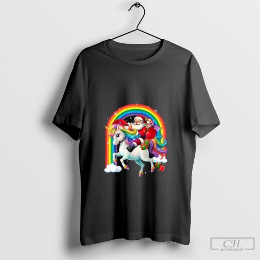 Merry Christmas 2024 santa riding unicorn xmas shirt