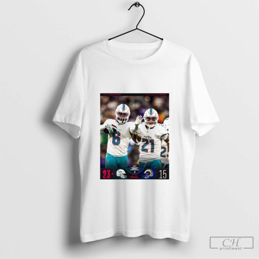 Miami Dolphins 23-15 Los Angeles Rams NFL Monday Night Football Final Score Poster t-shirt