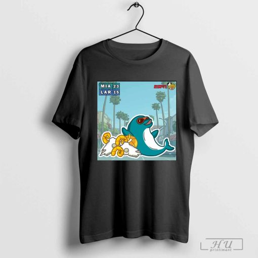 Miami Dolphins Vs Los Angeles Rams 23 – 15 Victory Doodle Poster t-shirt