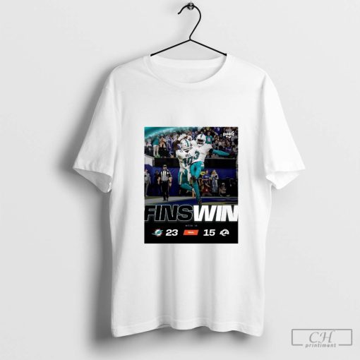 Miami Dolphins vs. Los Angeles Rams Week 10 NFL Final Win 23-15 Final Score Poster t-shirt