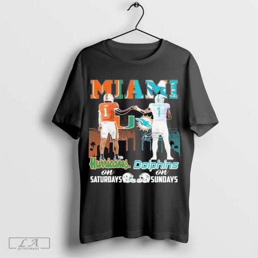 Miami Hurricanes On Saturdays Miami Dolphins On Sundays 2024 Football T-shirt