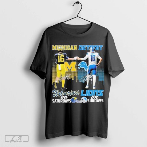 Michigan Wolverines On Saturday And Detroit Lions On Sundays Signature Unisex T-shirt