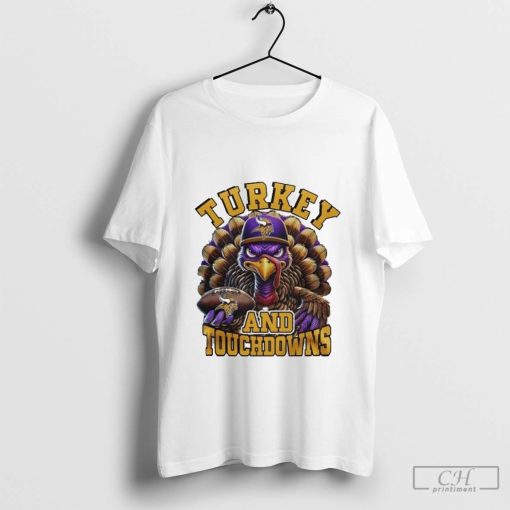 Minnesota Vikings NFL Happy Thanksgiving Turkey And Touchdowns Shirt