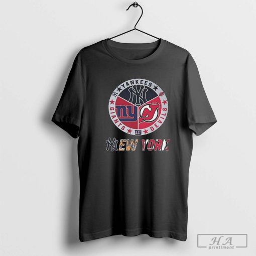 New York Yankees Giants Devils Sports Circle Logo T-Shirt