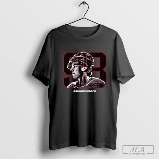 Number 98 Connor Bedard face Chicago Blackhawks hockey overlay T-shirt