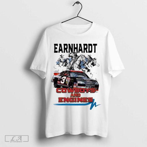 Official Dale Earnhardt Checkered Flag Sports White Cowboys & Engines T-Shirt