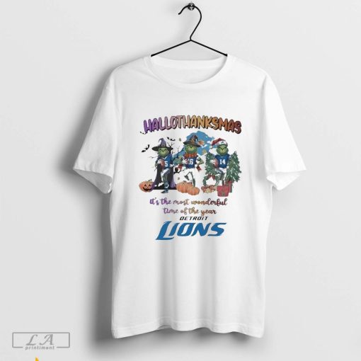 Official Detroit Lions The Grinch Hallothanksmas The Most Wonderful Time Shirt