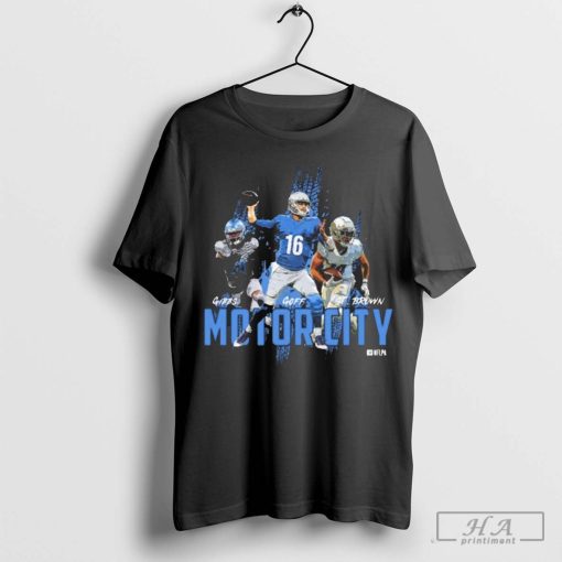 Official Gibbs Goff St Brown Detroit Lions Football Motor City Trio NFL Football 2024 T-shirt