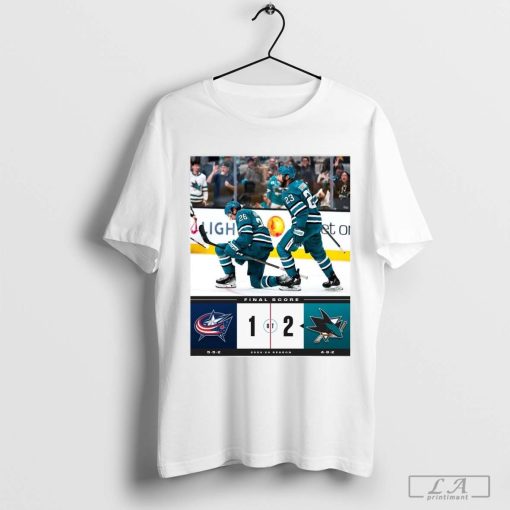 Official NHL Final Score Columbus Blue Jackets Vs San Jose Sharks 1 - 2 2024-25 Season Poster t-shirt