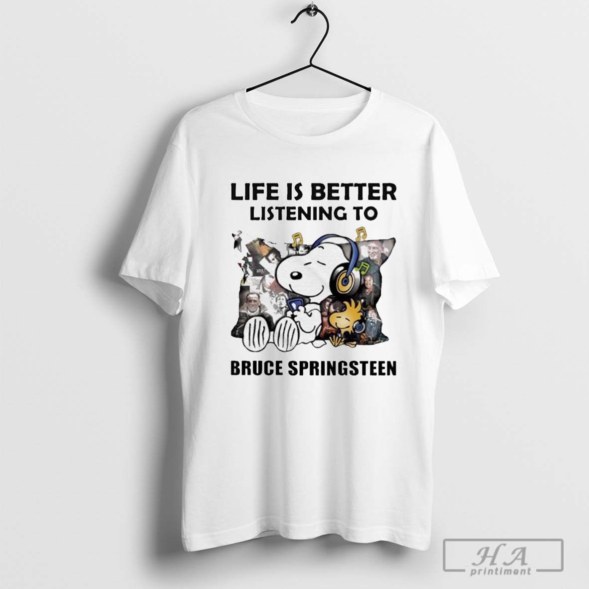 Official Peanuts Snoopy Life Is Better Listening To Bruce Springsteen Shirt