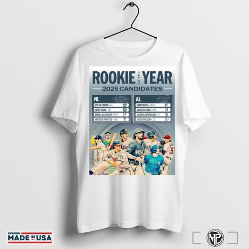 Official Rookie of the Year chances in 2025 Candidates NL Dylan Crews, Matt Shaw, AL Coby Mayo, Jackson Jobe Poster t-shirt