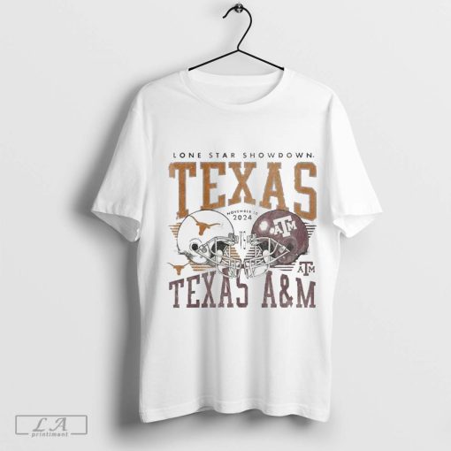 Official Texas A&M Aggies vs Texas Longhorns 2024 Lone Star Showdown Helmet Retro Shirt