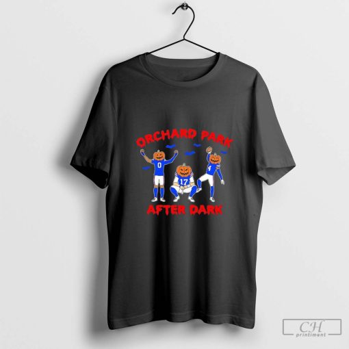 Orchard Park after dark Buffalo Bills football pumpkin player t-shirt