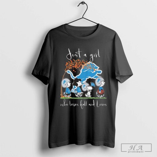 Peanuts Characters Just A Girl Who Loves Fall And Detroit Lions 2024 Shirt