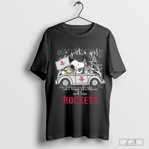 Snoopy And Woodstock Peanuts Just A Girl Who Lover Christmas And Love Houston Rockets NBA 2024 Shirt