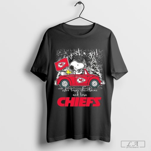 Snoopy And Woodstock Peanuts Just A Girl Who Lover Christmas And Love Kansas City Chiefs NFL 2024 Shirt