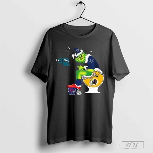 The Grinch Sitting On A Toilet Wearing A Dallas Cowboys Toilet Washington Redskins New York Giants Christmas Shirt