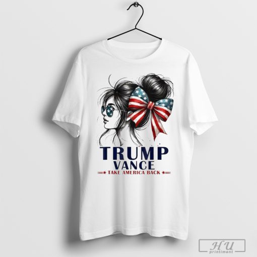 Trump Vance Take America Back 2024 Messy Bun Girl USA Flag Shirt