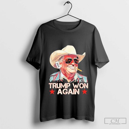 Trump Won Again Cowboy 45 47 Trump For President 2024 T-Shirt