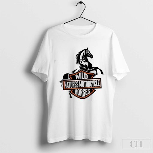 Wild Natures Motorcycle Horses Harley Davidson logo t-shirt