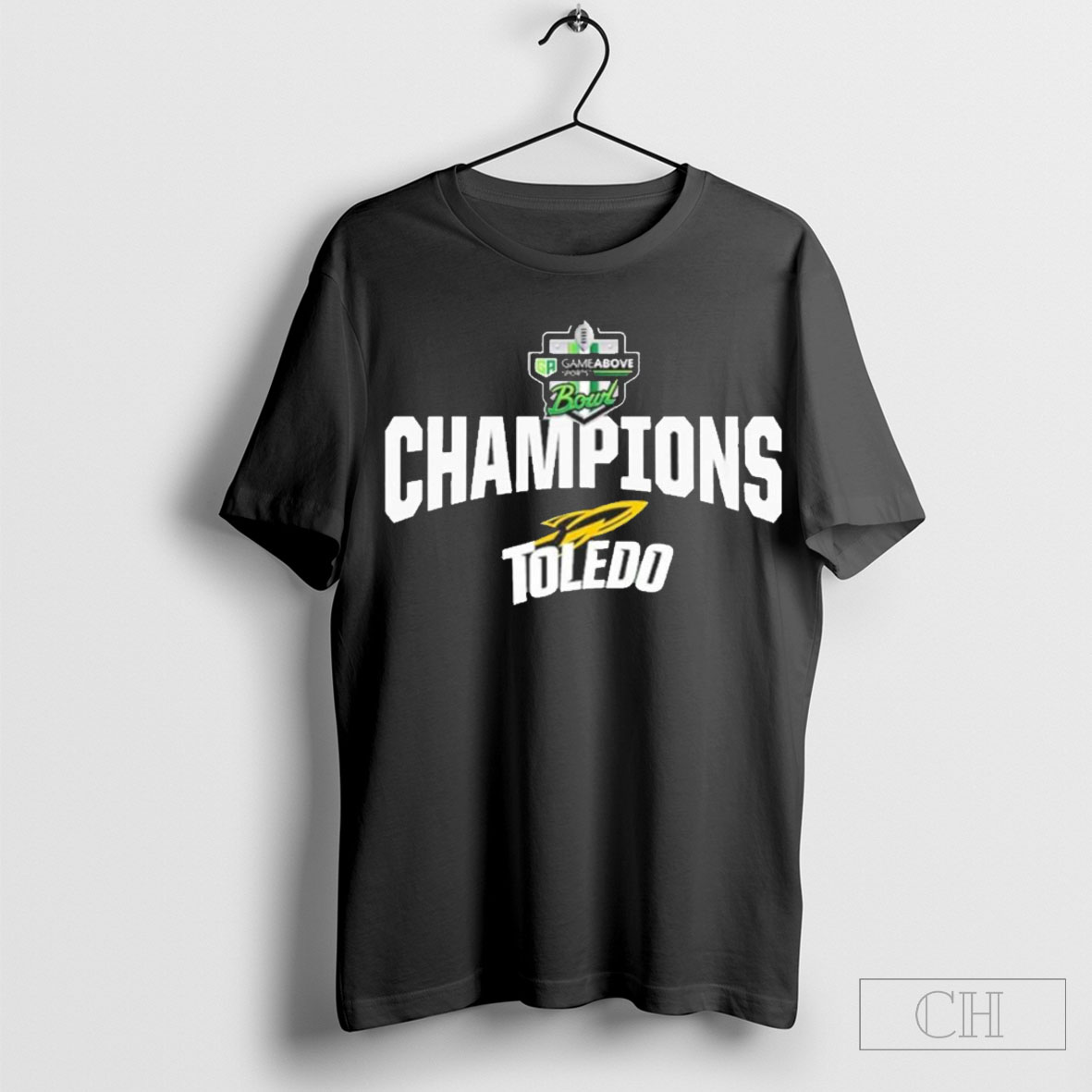 Official 2024 Gameabove Sports Bowl Champions Toledo Rockets Trophy Two Shirt