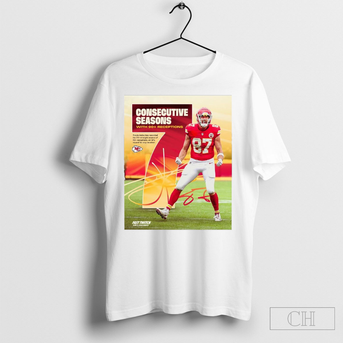 Official Kansas City Chiefs Travis Kelce Nfl Consecutive Seasons With 90 Receptions Signature Poster Shirt