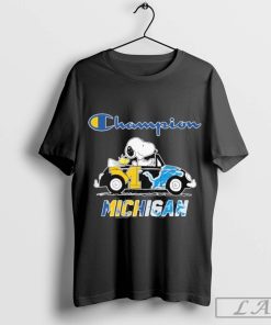 Official Official Peanuts Snoopy And Woodstock On Car Champion Michigan Wolverines X Detroit Lions Shirt