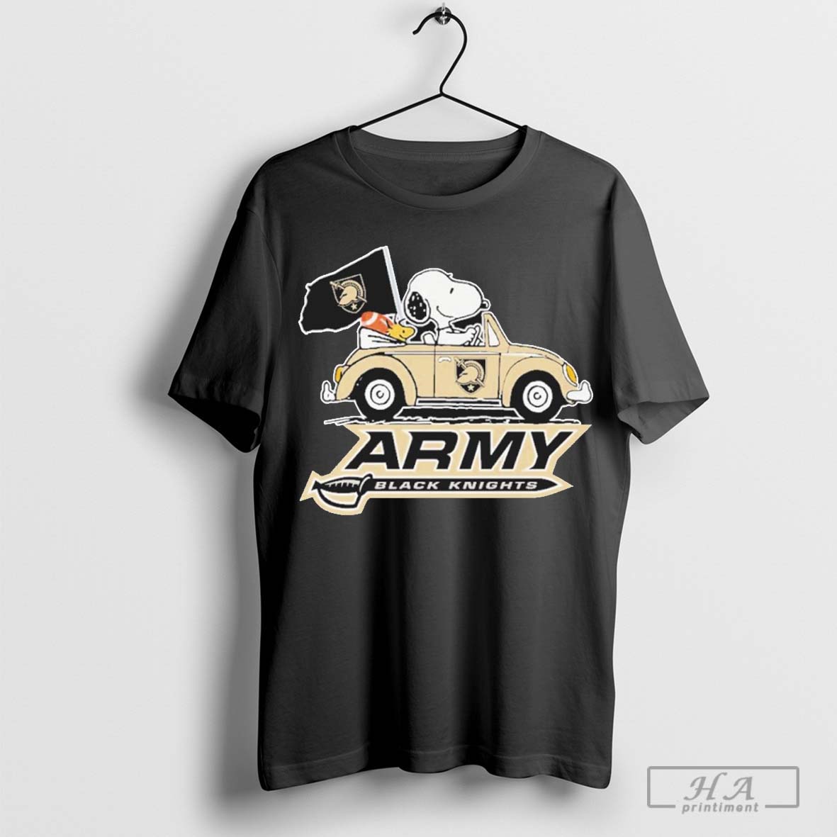 Official Peanuts Snoopy And Woodstock On Car Army Black Knights Aac Champions Shirt