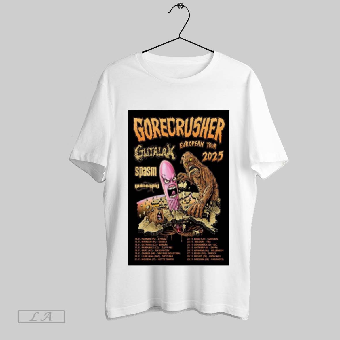 Official Poster Gorecrusher With Gutalax Spasm And Guineapig European Tour 2025 T Shirt