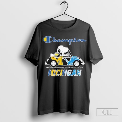 Peanuts Snoopy And Woodstock On Car Champion Michigan Wolverines X Detroit Lions Shirt