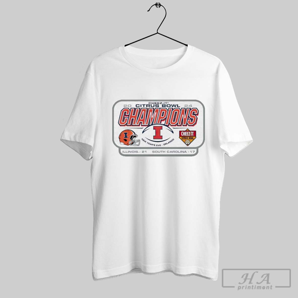 Official 2024 Cheez It Citrus Bowl Football Champs Illinois Fighting Illini Vs South Carolina Gamecocks 21 17 Score T Shirt