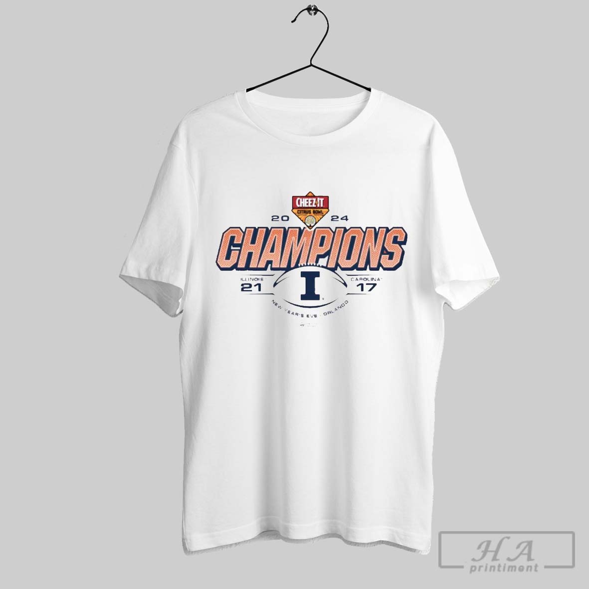 Official Illinois Fighting Illini Vs South Carolina Gamecocks 21 17 Score 2024 Cheez It Citrus Bowl Football Champs New Years Eve Orlando T Shirt