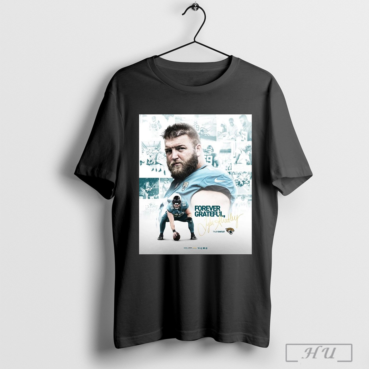 Official Jacksonville Jaguars Nfl Tyler Shatley Forever Grateful Hanging It Up Signature Poster T Shirt