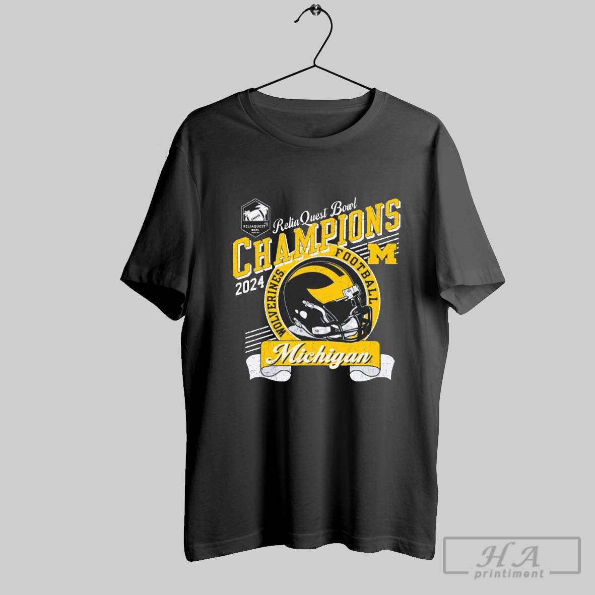 Official Michigan Wolverines Football 2024 Reliaquest Bowl Football Champs Helmet Vintage T Shirt