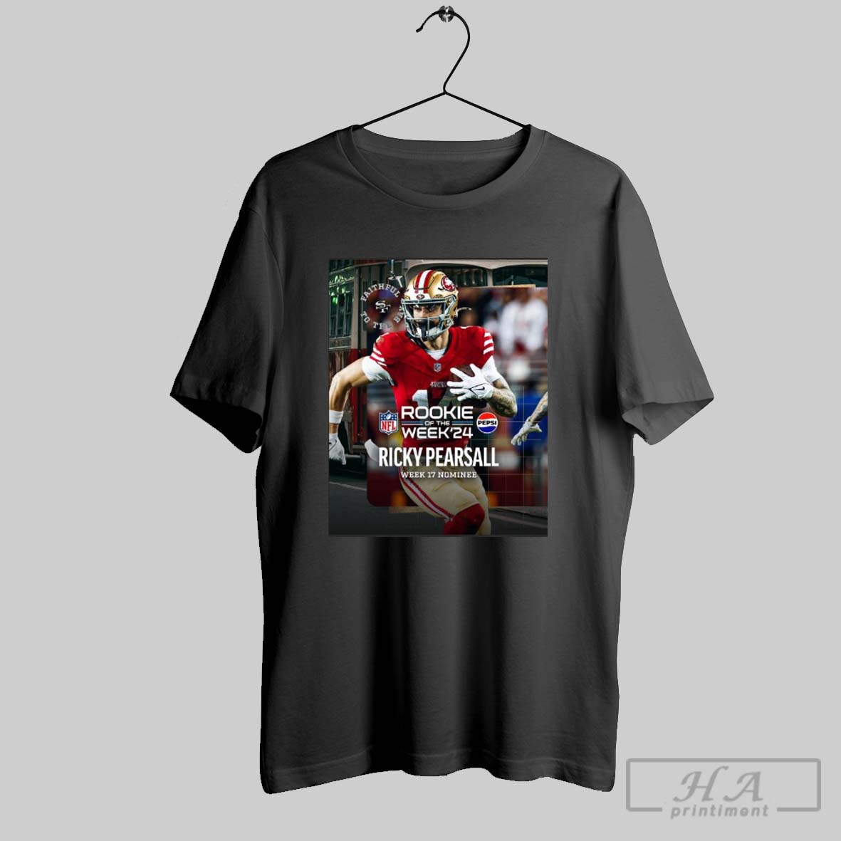 Official Nfl Football Poster San Francisco 49ers Rookie Of The Week 24 Ricky Pearsall Week 17 Nominee T Shirt