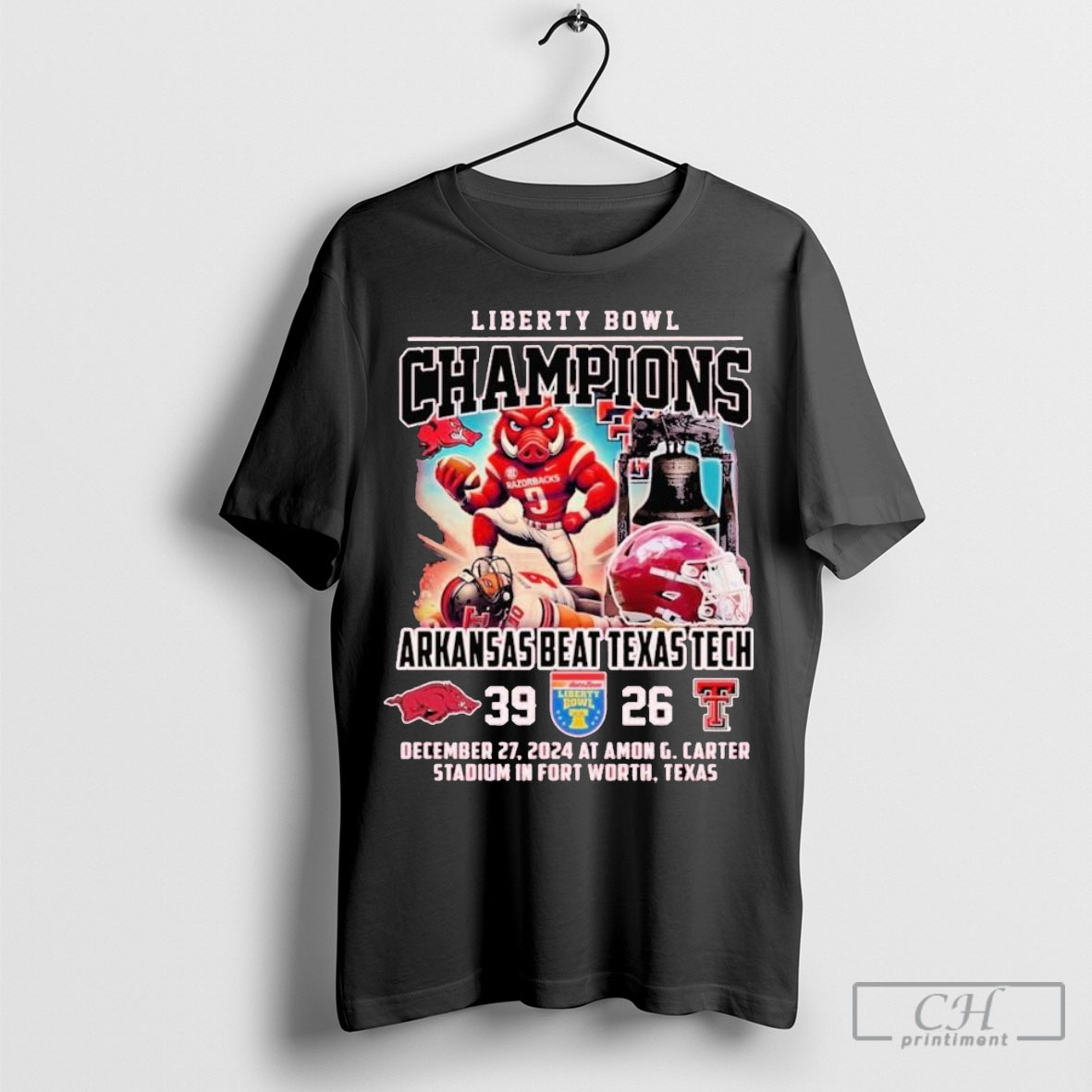 Official Arkansas Razorbacks Vs Texas Tech Red Raiders Liberty Bowl Champions 2024 Mascot Shirt