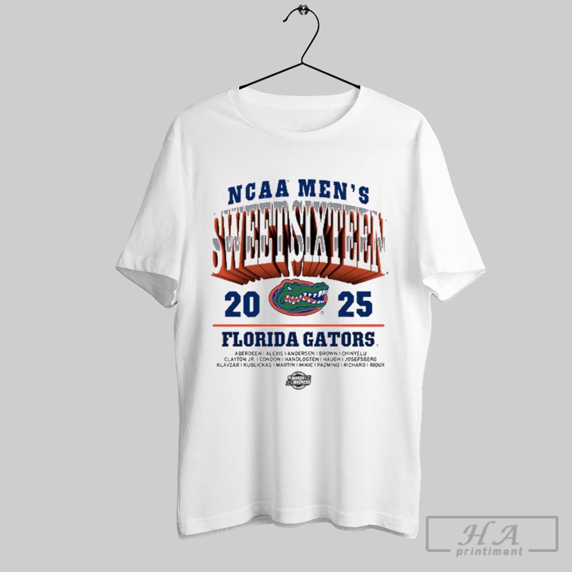Florida Gators 2025 Ncaa Mens Basketball Sweet Sixteen March Madness Aberdeen Alexis Andersen Brown Logos T Shirt