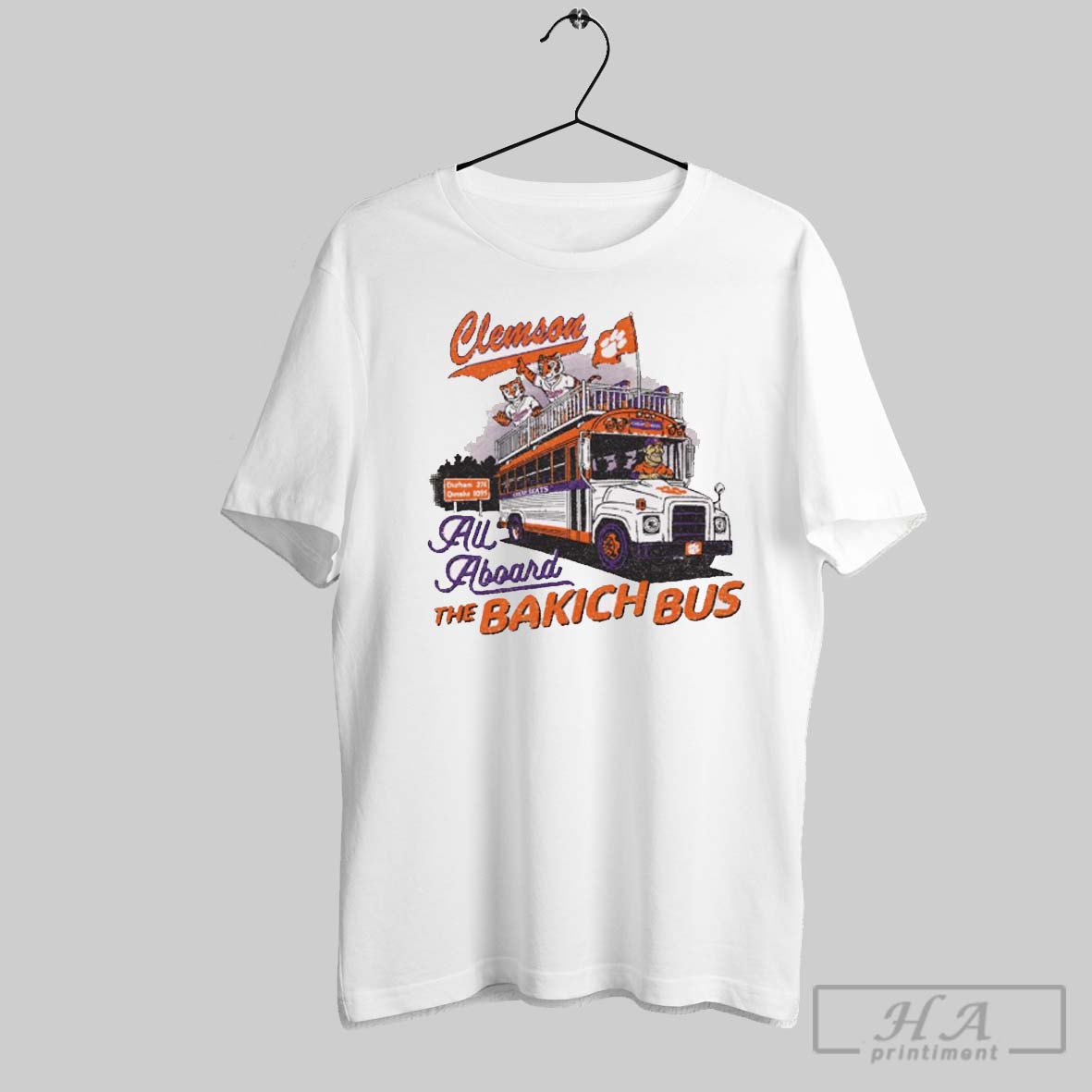 Official Clemson Tigers Baseball All Aboard The Bakich Bus Cheap Seats Durham 274 Omaha 1095 Graphic T Shirt