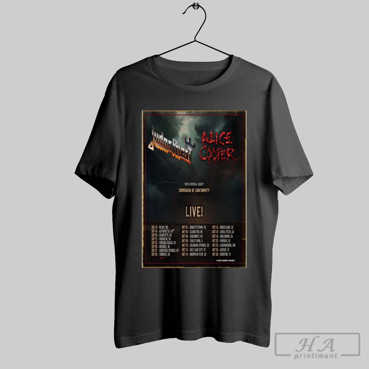 Official Poster Judas Priest And Alice Cooper North America Tour 2025 With Special Guest Corrosion Of Conformity T Shirt