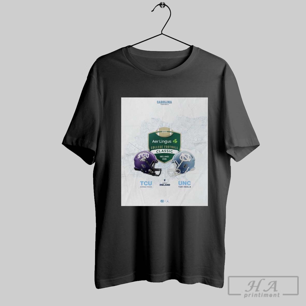 Official Poster Tcu Horned Frogs Vs North Carolina Tar Heels Aer Lingus College Football Classic Ireland 2026 T Shirt