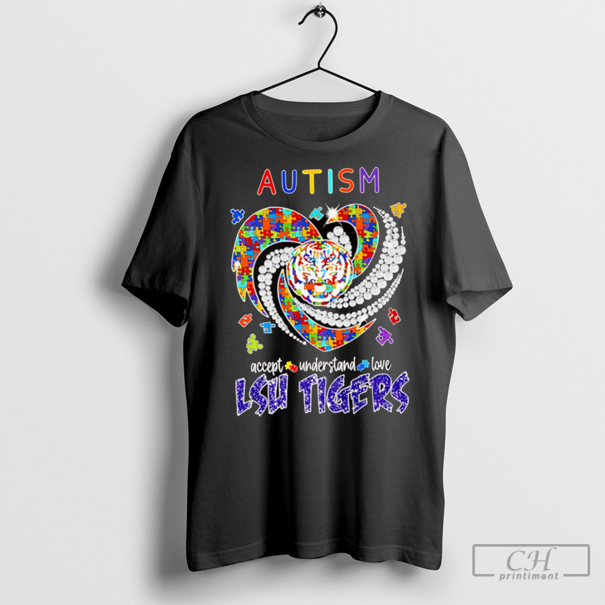 Autism Accept Understand Love Lsu Tigers Diamond Heart Shirt