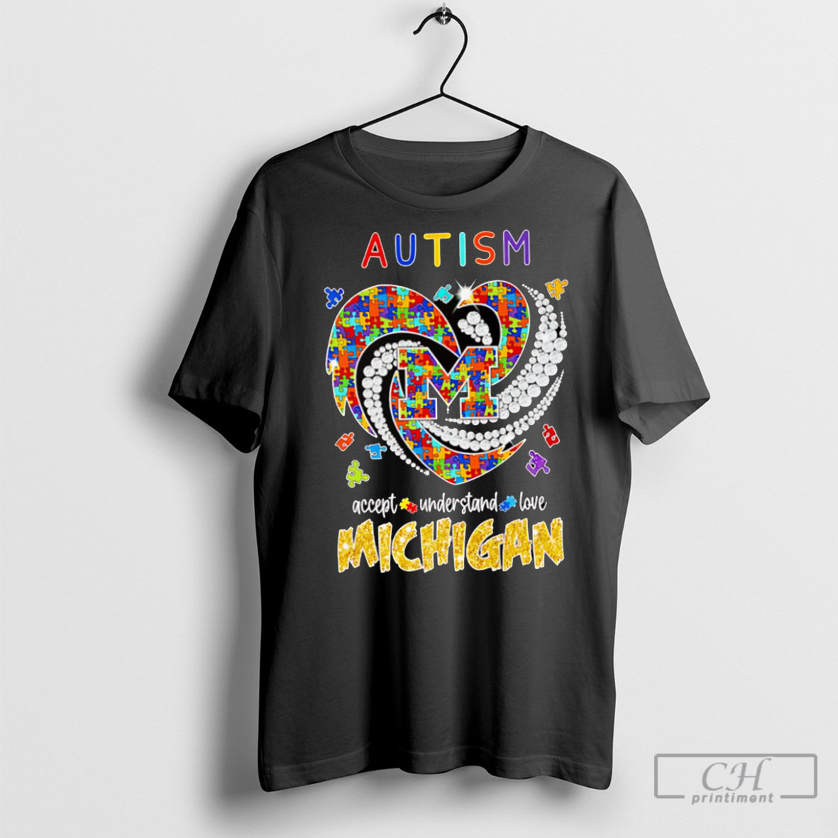 Autism Accept Understand Love Michigan Diamond Heart Shirt
