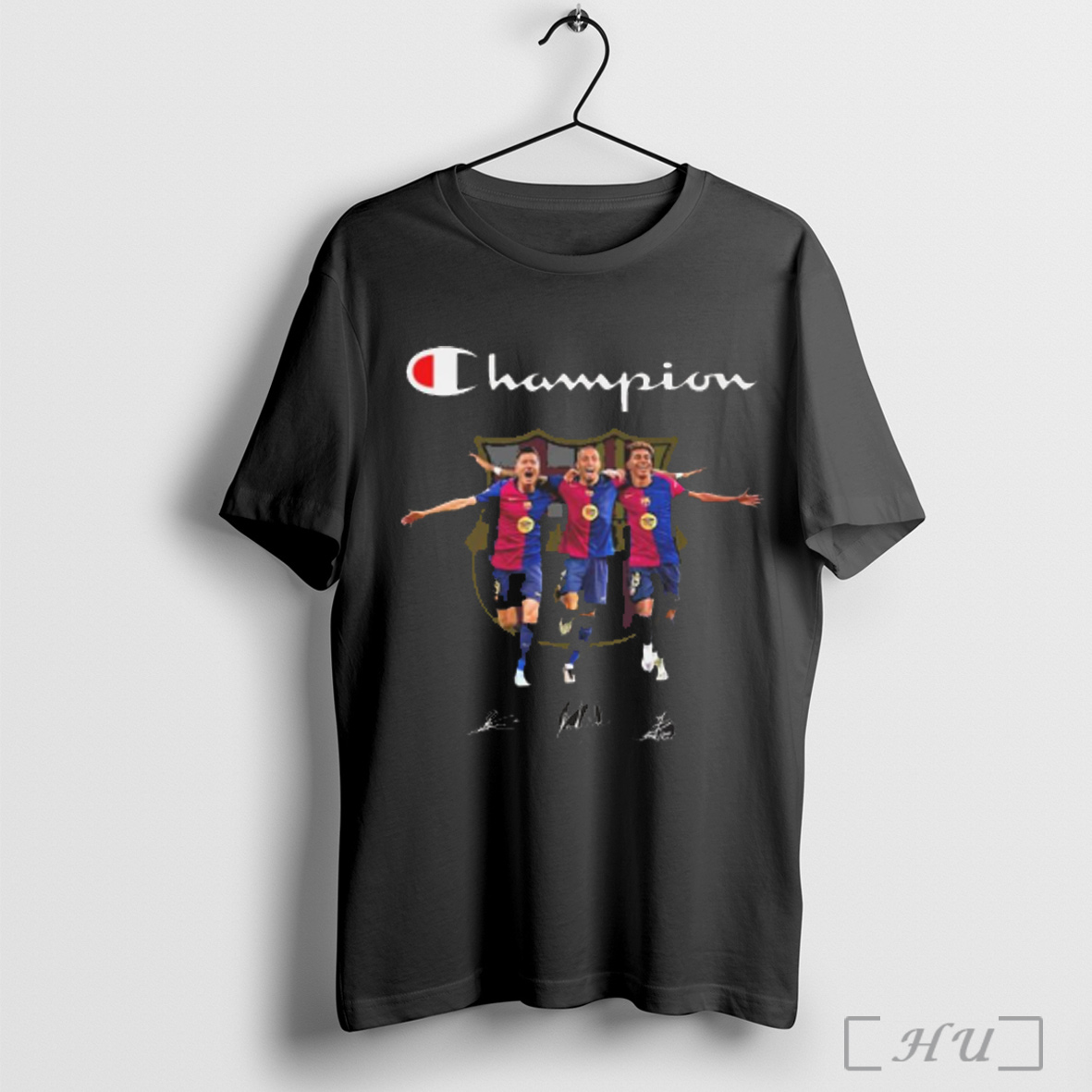 Barcelona Lewandowski Lamine Yamals And Raphinha Champions Signatures T Shirt Sweatshirt