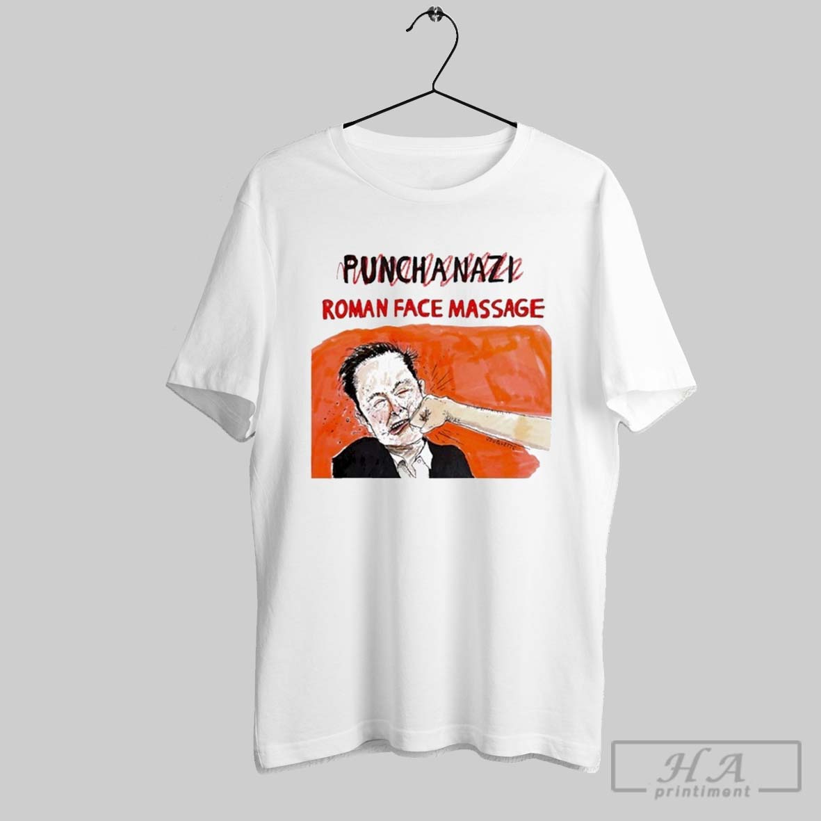 Elon Musk Punch A Nazi Roman Face Massage T Shirts